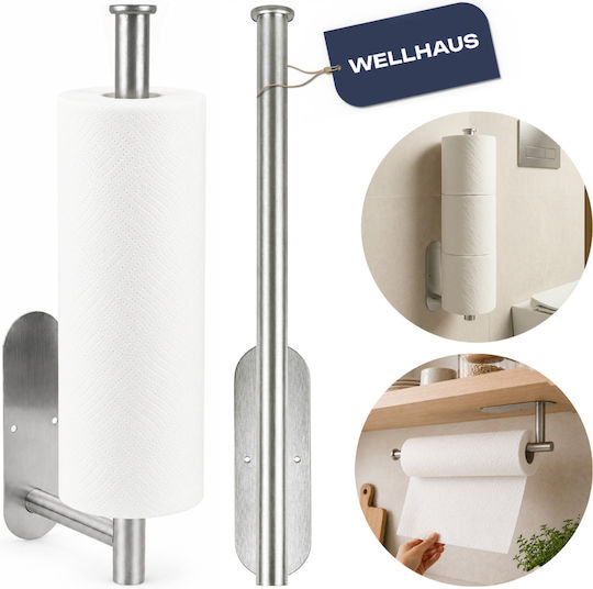 Wellhaus Suport Pentru Prosoape De Hârtie Montat Pe Perete Metalic Argintiu 4.5x14.5cm