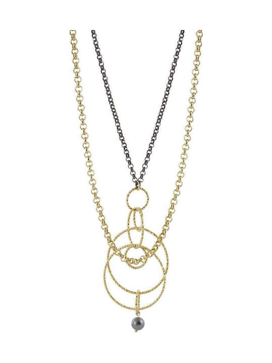 Oxette Double Necklace in Black Gold Plated Steel