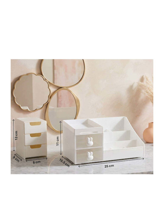 SteweHome Cosmetics Organizer with 3 Drawers White 2 Pieces