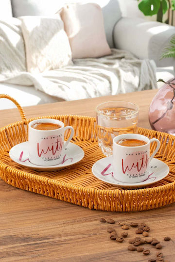 SteweHome Сет Чаши Кафяви от Порцелан Бели 90ml 12 броя