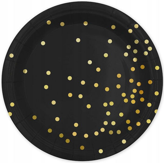 Black Plates Gold Dots Party 18cm 6pcs