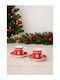SteweHome Set Christmas Porcelain Red Cups 90ml 4 Pieces
