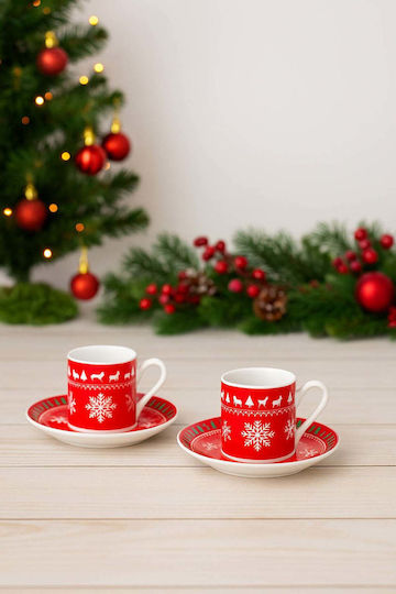 SteweHome Set Christmas Porcelain Red Cups 90ml 4 Pieces