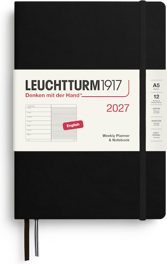 Leuchtturm1917 Ημερολόγιο 2027 Εβδομάδα & Σημειωματάριο Στα Αγγλικά A5 – Μαύρο
