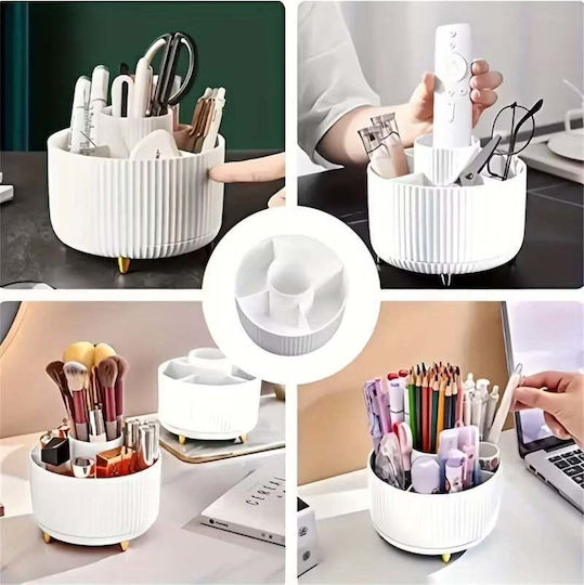 Stewehome Organizator Machiaj 5 Compartimente Mecanism Rotativ 360 Grade Plastic Alb