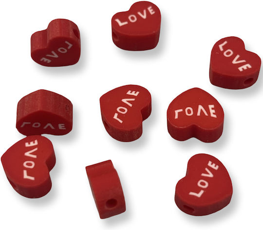 Fimo Bead Heart Love Red 10x10mm Hole 1.5mm Quantity 50 Pieces 50 pcs