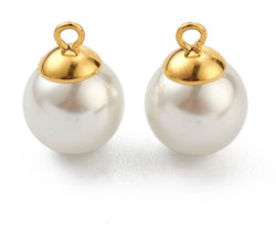 Steel Element White Pearl Hanging Gold 11mm 4pcs