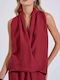 Women's Summer Linen Sleeveless Blouse Burgundy
