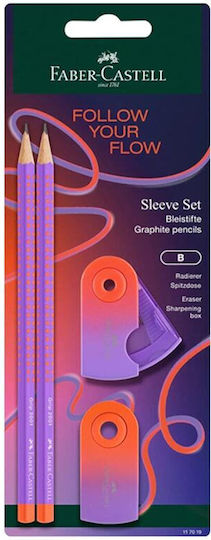 Set Pencils Sparkle Purple Eraser & Sharpener 4 Pieces Faber Castell