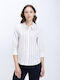 Long Sleeve Women's Linen Blue Striped Shirt