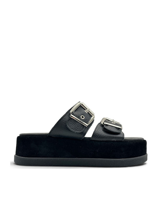 Leather Women's Flat Sandals Flatforms Black