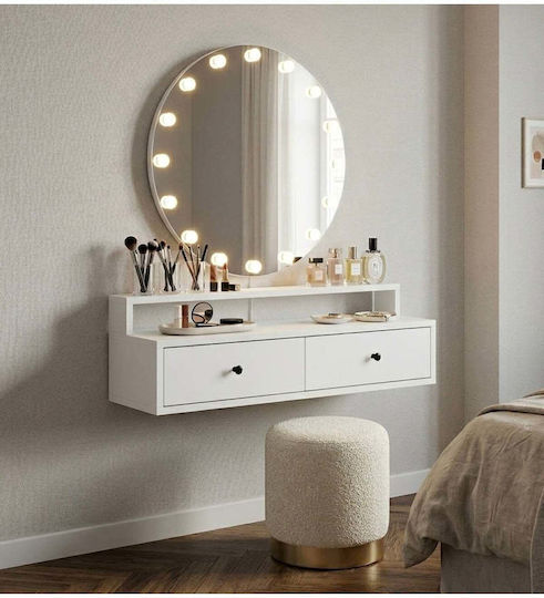 Wall-Mounted Makeup Dressing Table Wooden White 90x25x19cm