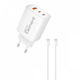 Element Зарядно Устройство GaN с USB-A Порт и 2 USB-C Порта и Кабел USB-C - USB-C 65W Power Delivery Бял (CH-450)