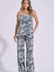 Women's High Rise Pantaloons with Rubber Band Striped Blue