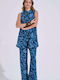 Women's Pantaloons with Rubber Band in Loose Fit Floral Blue