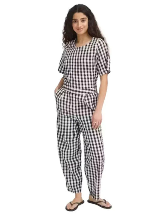 Γυναικείο Υφασμάτινο Παντελόνι Καρό Black/white Check