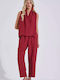 Women's Linen Trousers with Elastic Burgundy