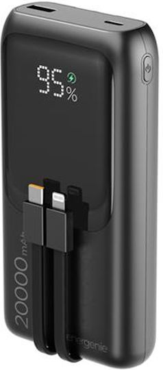 Energenie Бърза Външна Батерия 20000mAh 20W с USB-A Изходен Порт и USB-C Изходен Порт Power Delivery / Бързо Зареждане Черна