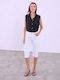 Celestino Women's Capri Polka Dot Slim Fit White Jeans