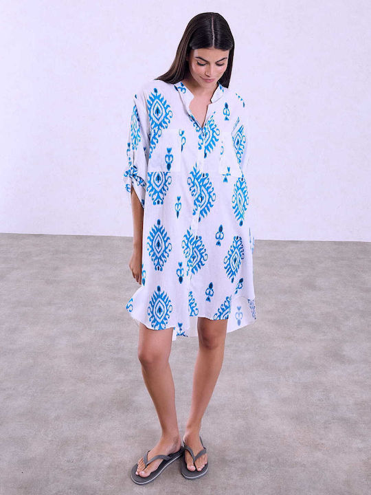 Celestino Women's Caftan Shirt Asymmetric Pockets Loose Fit Petrol