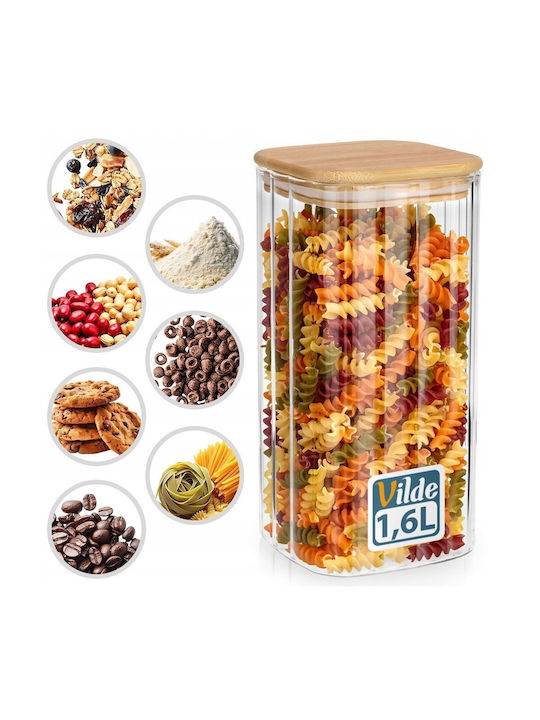 Vilde Glass Transparent Jar for Coffee / Pasta with Lid 1600ml
