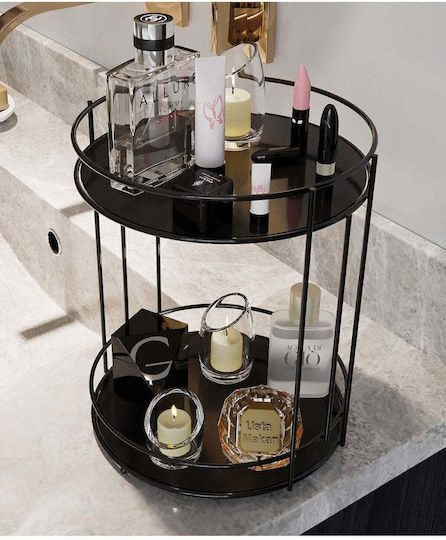 Stewehome Organizator Metalic Cu Două Nivele Pentru Baie Cosmetice Bijuterii Machiaj Tavă De Servire Neagră 23 Cm