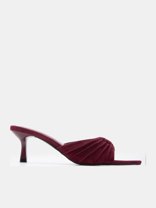 Luigi Suede Mules With Low Heel In Burgundy Colour