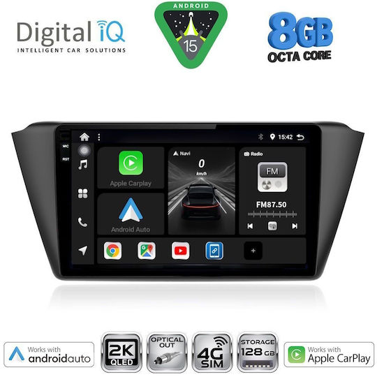 Digital IQ Ηχοσύστημα Αυτοκινήτου για Skoda Fabia 2015-2022 με Clima (Bluetooth/USB/WiFi/GPS/Apple-Carplay/Android-Auto) με Οθόνη Αφής 9"