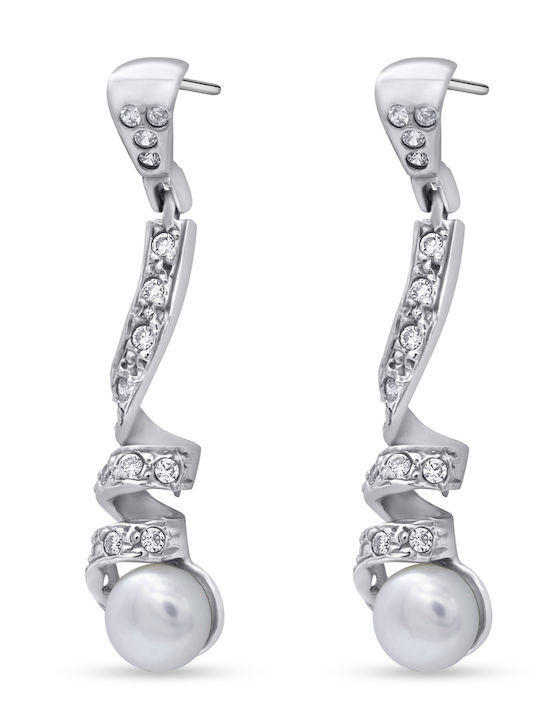 Ortaxidis Dangle Earrings in 14K White Gold with Stones & Pearls