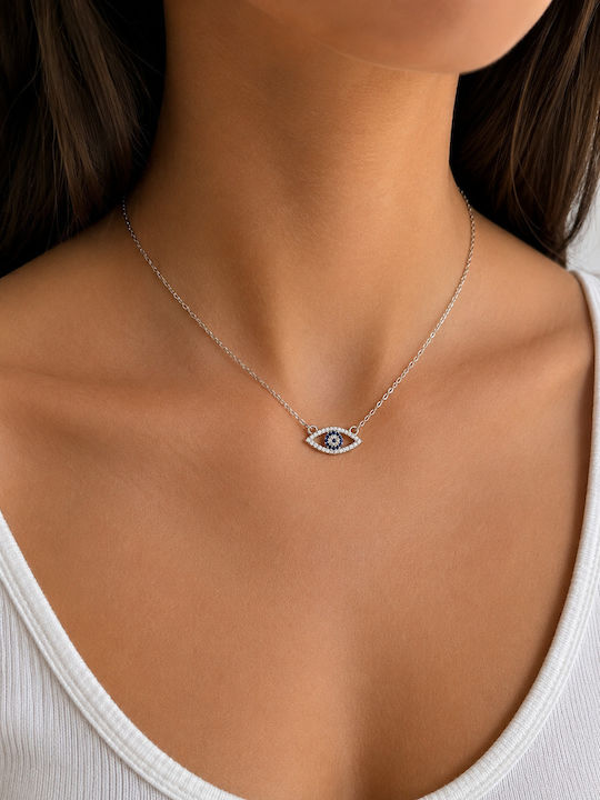 Ioannis Kosmima Necklace Eye Made of Silver with Blue Zircon
