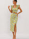 Set Mit Denim Hohe Taille Midi Blumenrock Limette Gelb