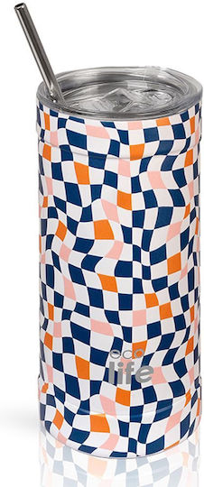 Ecolife Ecolife Thermosflasche Rostfreier Stahl / Aluminium / Kunststoff BPA-frei 500ml Farbe Quadrate mit Stroh
