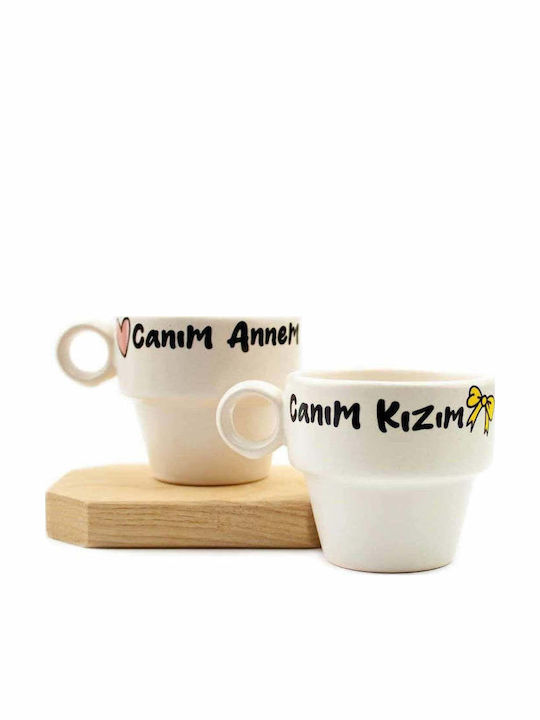 SteweHome Set Cesti Espresso Ceramice Bej 90ml 2 Bucăți
