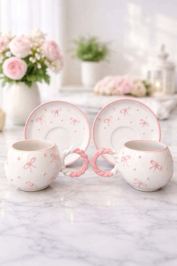SteweHome Сет Керамични Кафяви Розови Чаши 130ml 4 Бройки