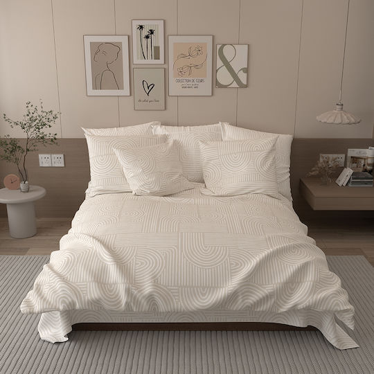 Charalambidis Textiles Шалтета Двойно От Памук И Полиестер Бежово 220x240см