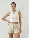 Γυναικείο Crop Top με Τιράντες Μπεζ