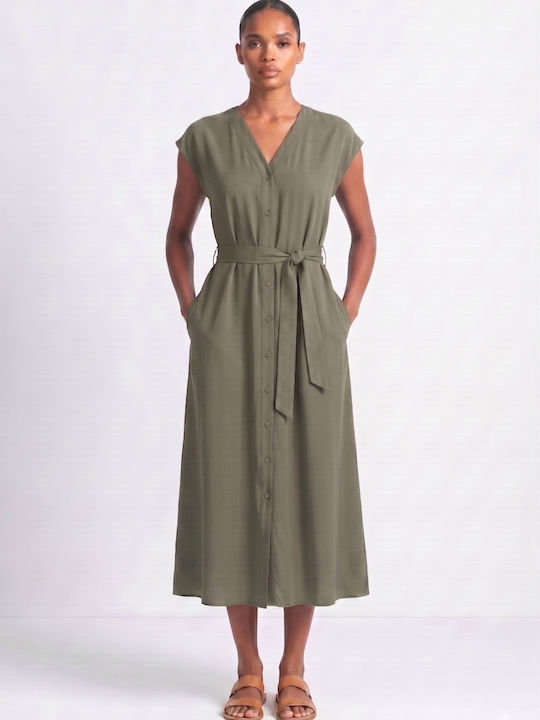 Fibes Sommer Midi Hemdkleid Khaki