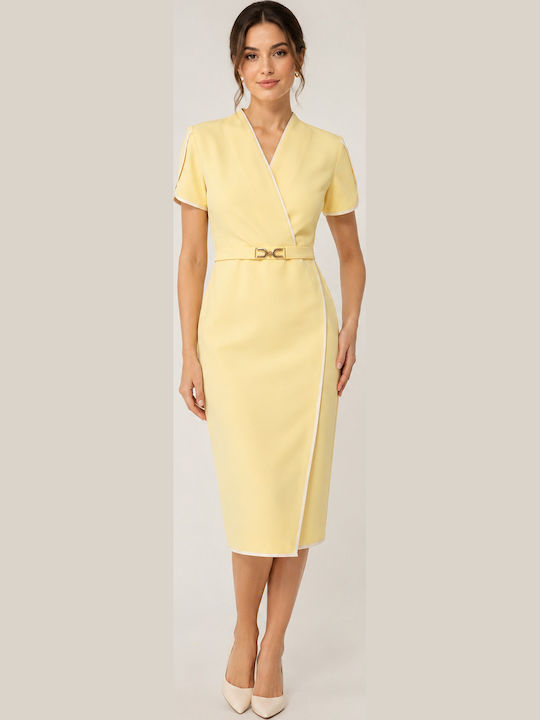 Forel Summer Midi Wrap Dress Yellow