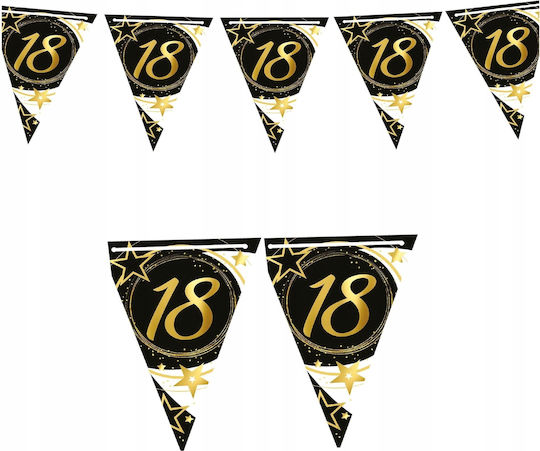 Banner Steaguri Ghirlandă Din Hârtie Petrecere 18 Ani Negru Auriu 300cm