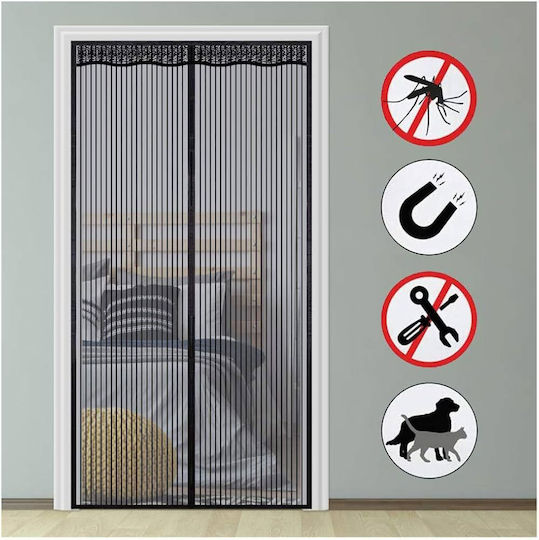 Pet Friendly Σίτα Πόρτας με Μαγνητικό Κούμπωμα Μαύρη 220x150cm