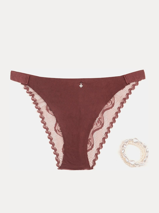 Lace Brief Back Burgundy Size One Size Burgundy