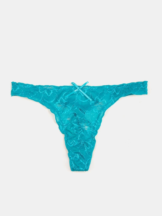 Lace String Brief Turquoise Size S M Turquoise