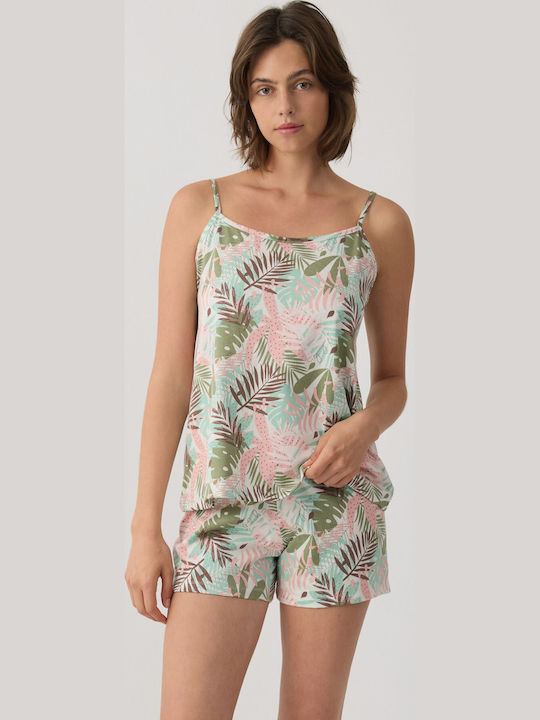 Mint Summer Women's Pyjama Set Khaki-Pink Fern