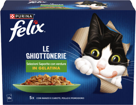Felix Wet Food for Adult Cats in Pouches with Beef and Chicken 10x85gr