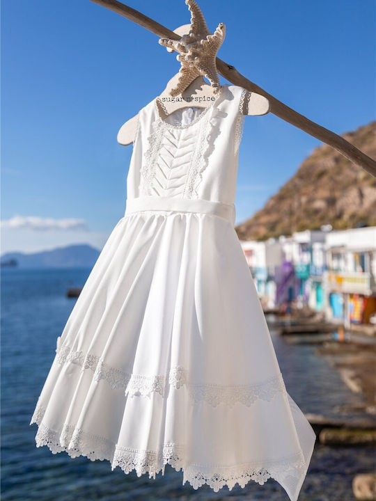 Sugar N Spice Λευκό Φόρεμα Βάπτισης