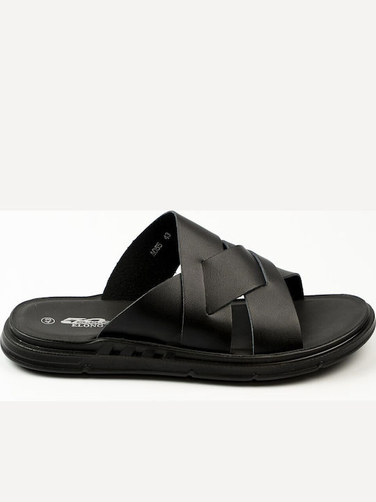 Fshoes Δερμάτινα Ανδρικά Σανδάλια σε Μαύρο Χρώμα