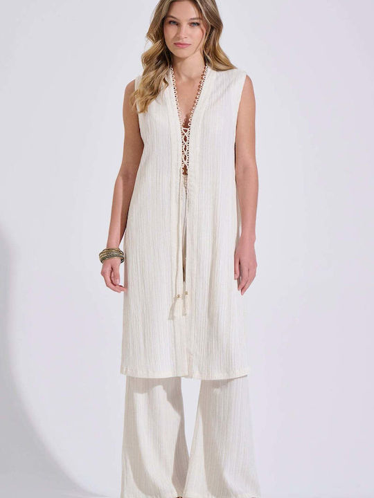 Sleeveless Tunic with V-Neck Ecru