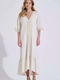 Summer Maxi Knitted Dress with Ruffles Ecru