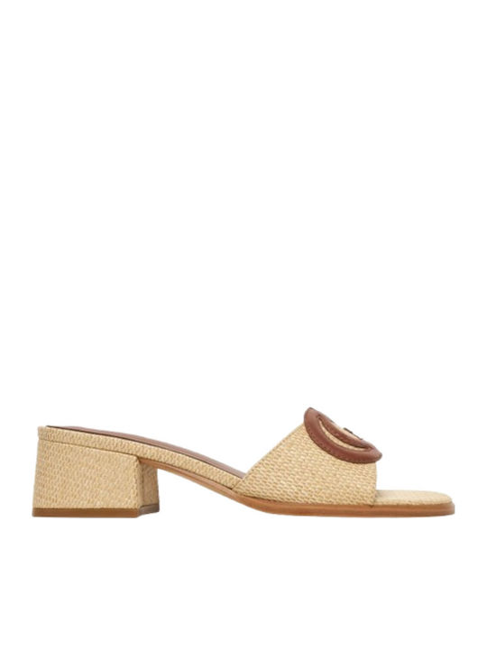 Mules with Heel in Beige Colour