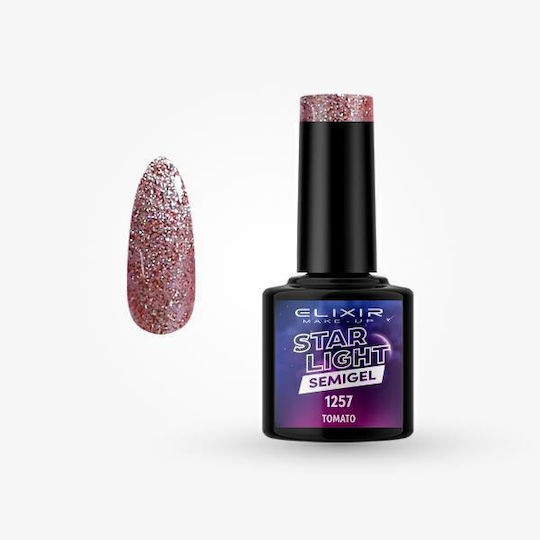 Elixir Star Light Ημιμόνιμο Βερνίκι Νυχιών 1257 Tomato με Glitter 8ml